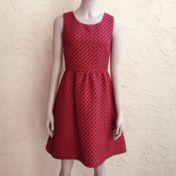 Anthropologie Dresses & Skirts - Lili Wang Anthropologie red navy jacquard dress